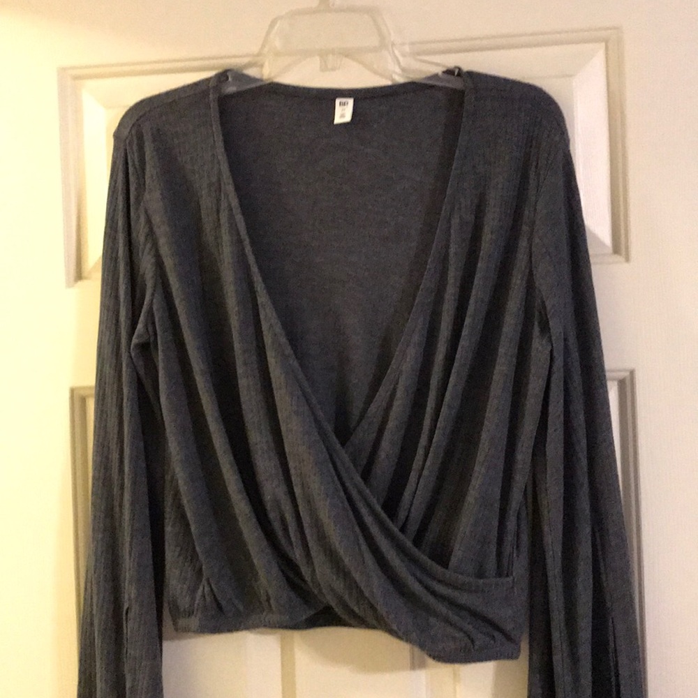 BP Ribbed Faux Wrap Top - Picture 2 of 3